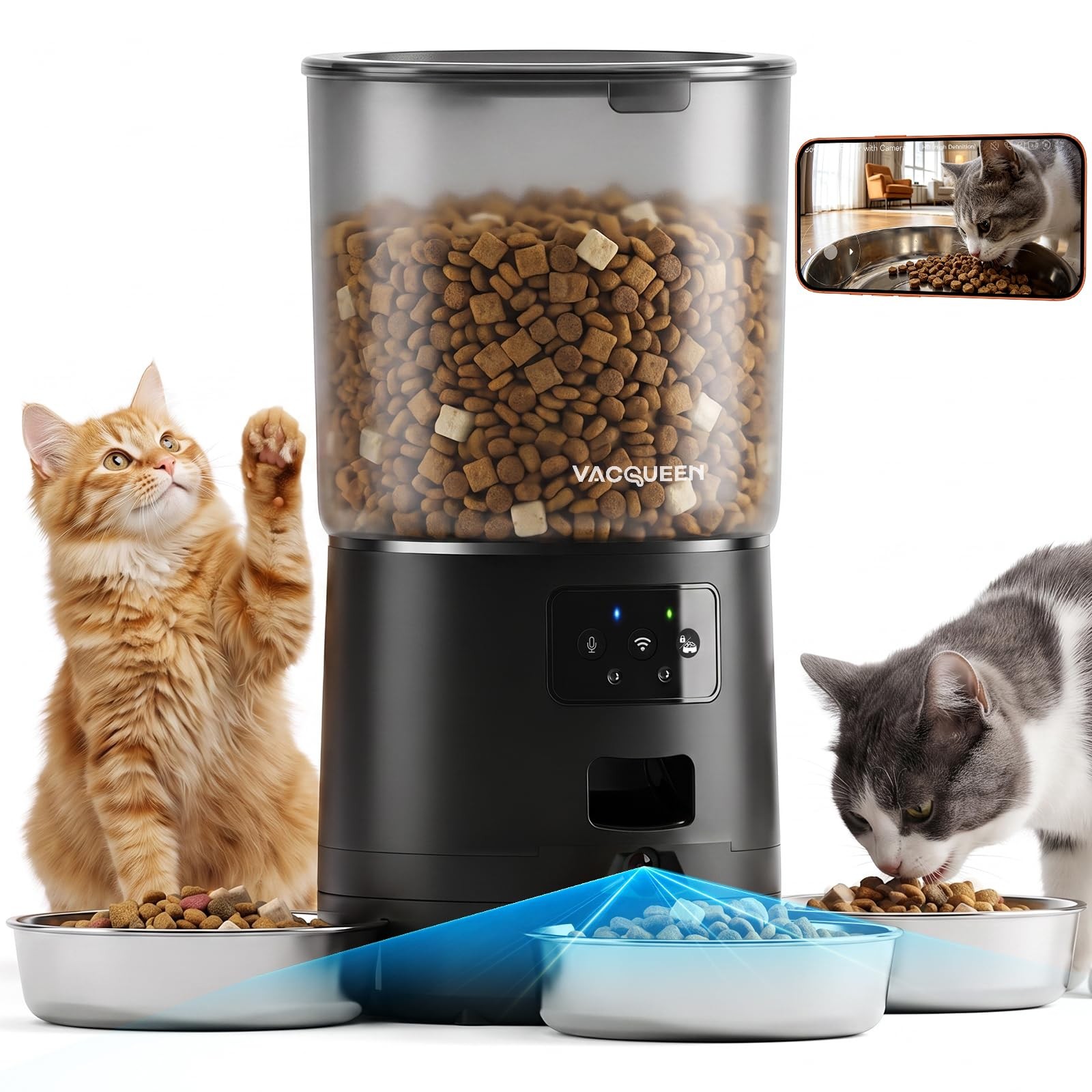 Automatic Cat Feeder with Camera for 3 Cats, 310° Monitoring, 2G/5G WiFi Automatic Cat Feeder with Camera for 3 Cats, 310° Monitoring, 2G/5G WiFi