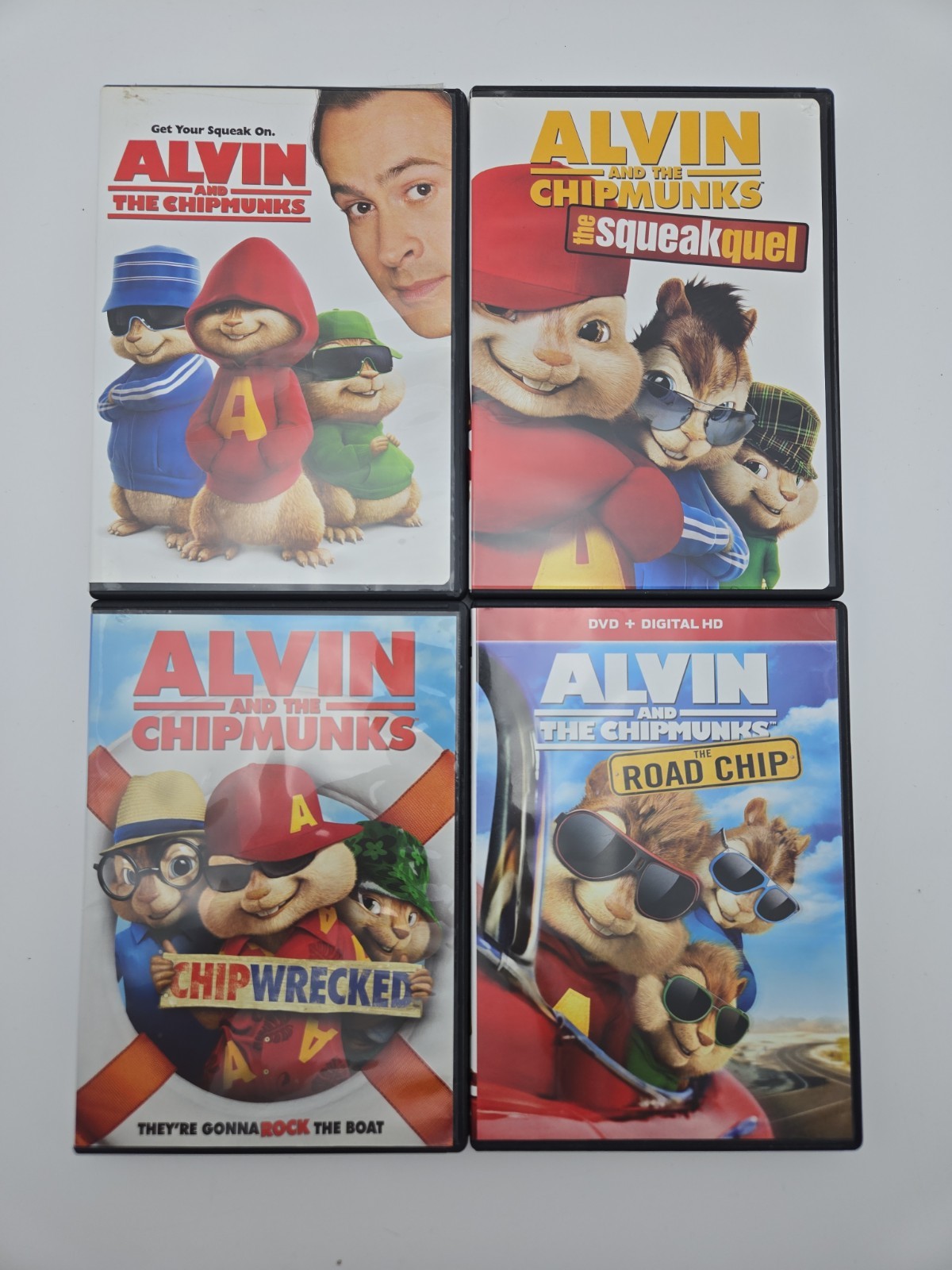 4 Alvin & The Chipmunks DVD’s - Original, The Squeakquel, RoadChip, Shipwrecked