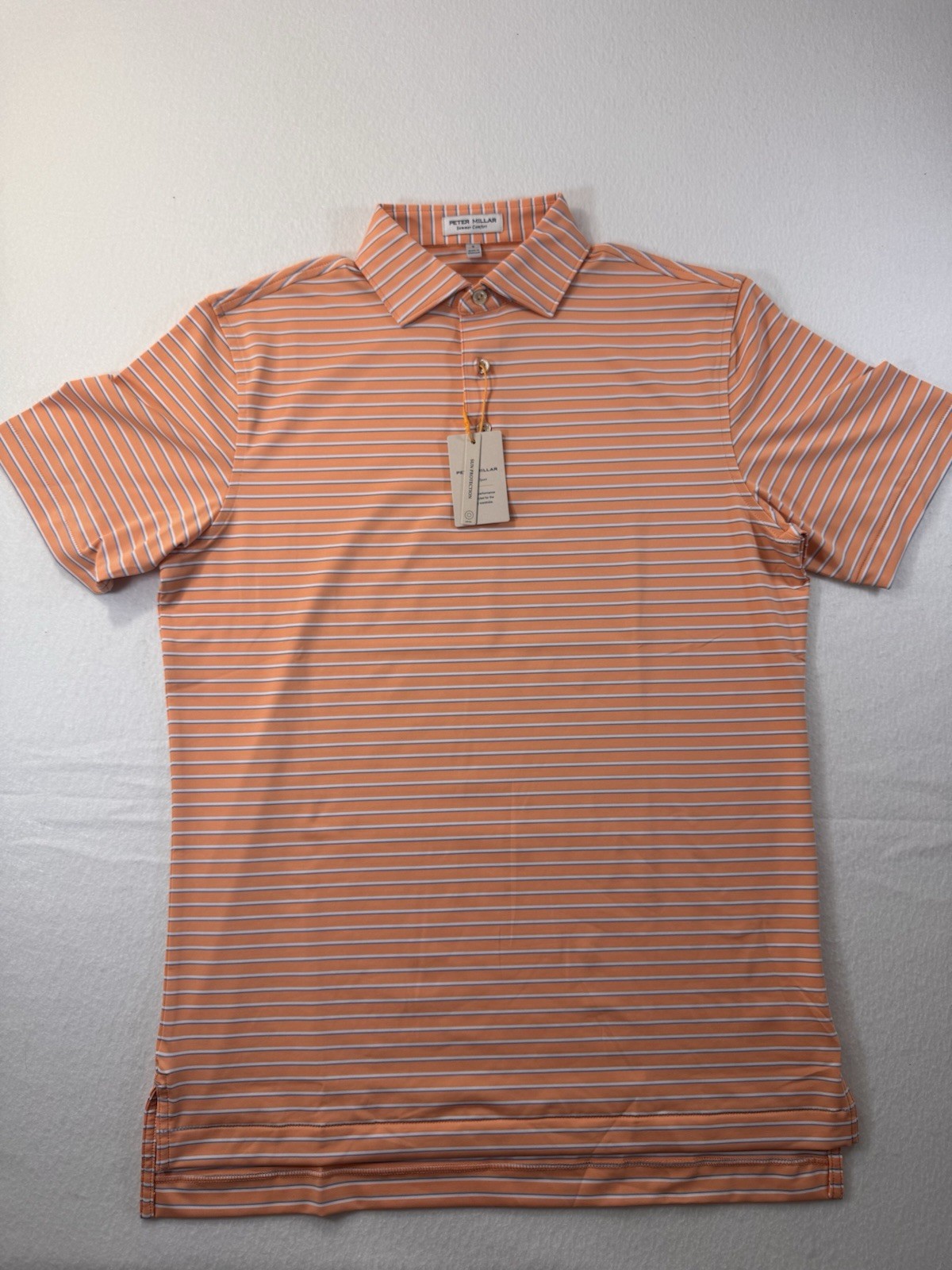 Peter Millar Summer Comfort Polo Mens Small Orange Striped UPF Golf Outdoor NWT Peter Millar Summer Comfort Polo Mens Small Orange Striped UPF Golf Outdoor NWT