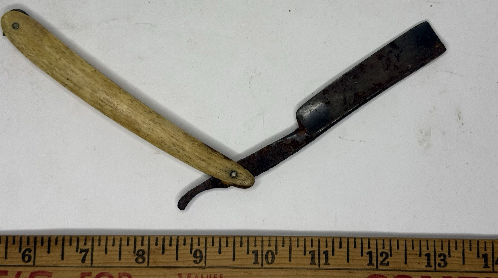 Antique Folding Straight Razor Bone Scales w/ Period Paper Insert 19th C.