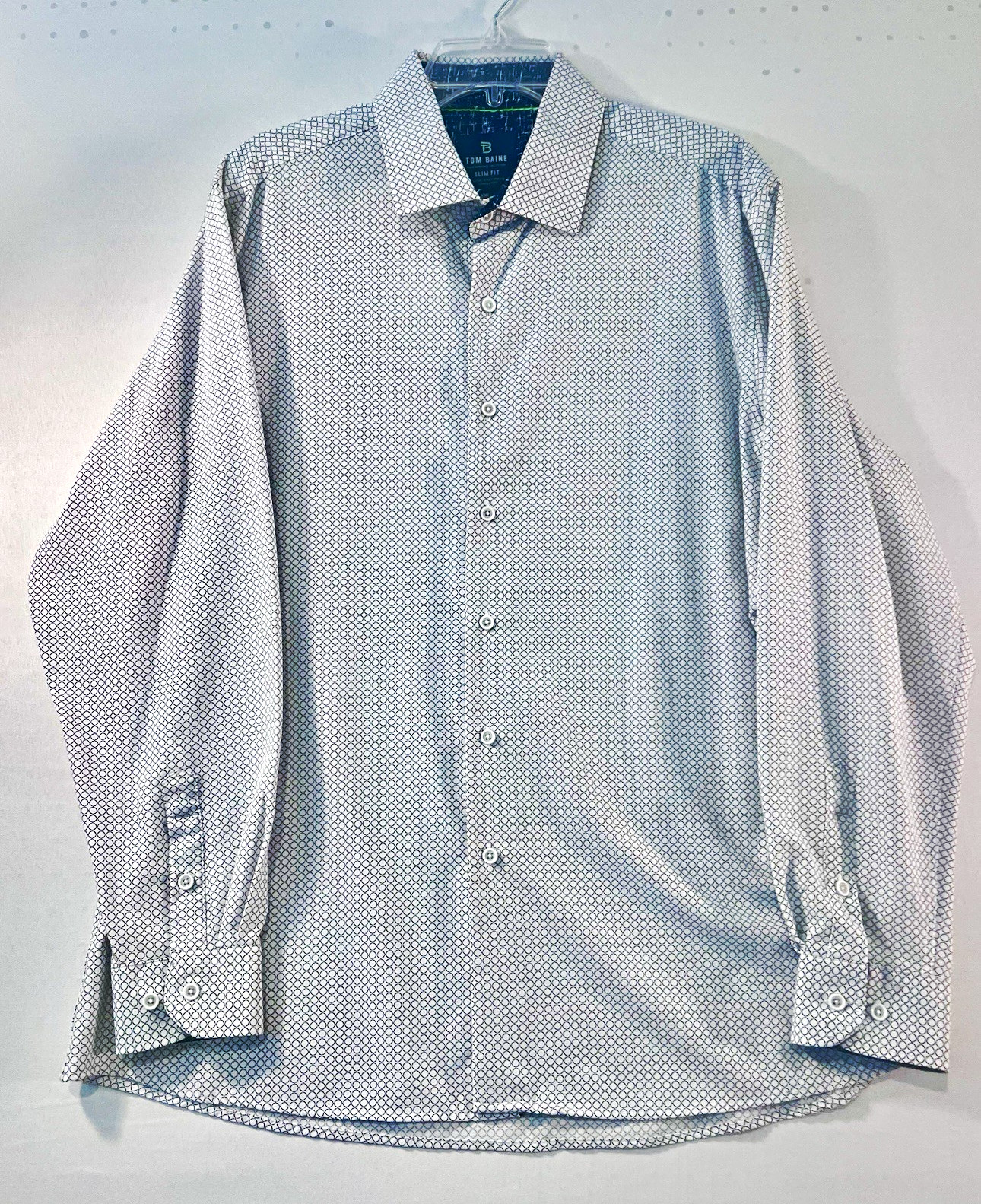 Tom Baine Slim Fit Stretch Dress Shirt 2XL 18-18.5 34/35 Blue Geometric