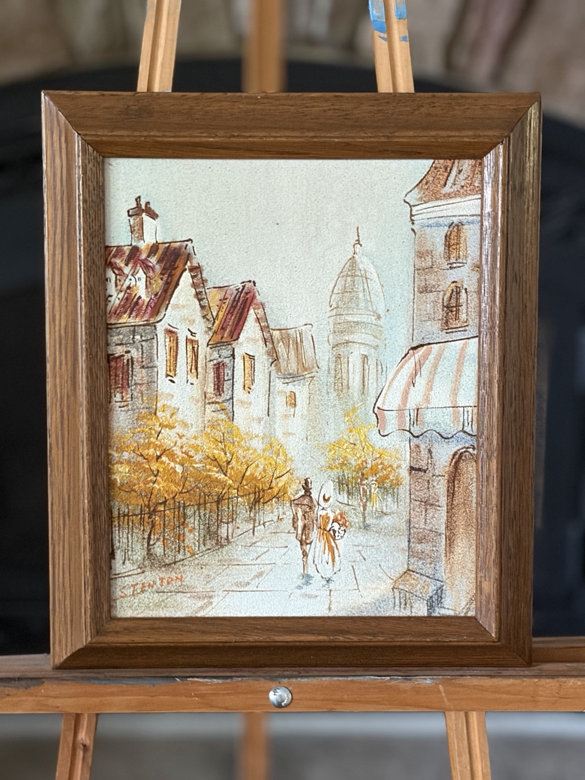 Vintage Mid Century Textured Oil Painting Stenton Paris Sacre Coeur Montmarte 