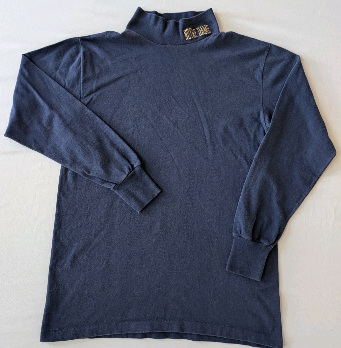 Vtg Notre Dame Fighting Irish Mock Turtleneck Shirt Medium Crable USA Navy Blue