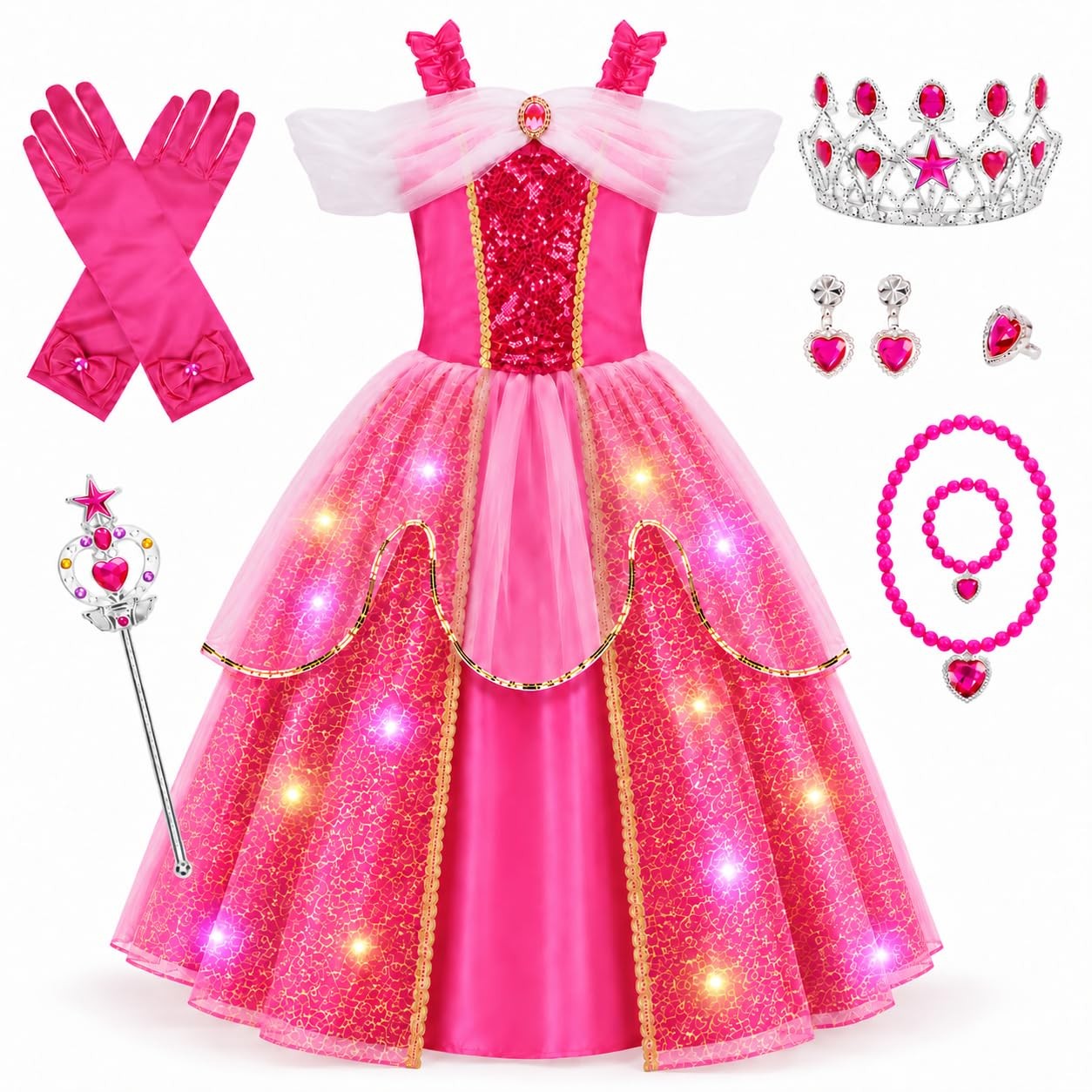 Meland Princess Costume Dress for Girls 3-4 Years Light Up Pink Outfit