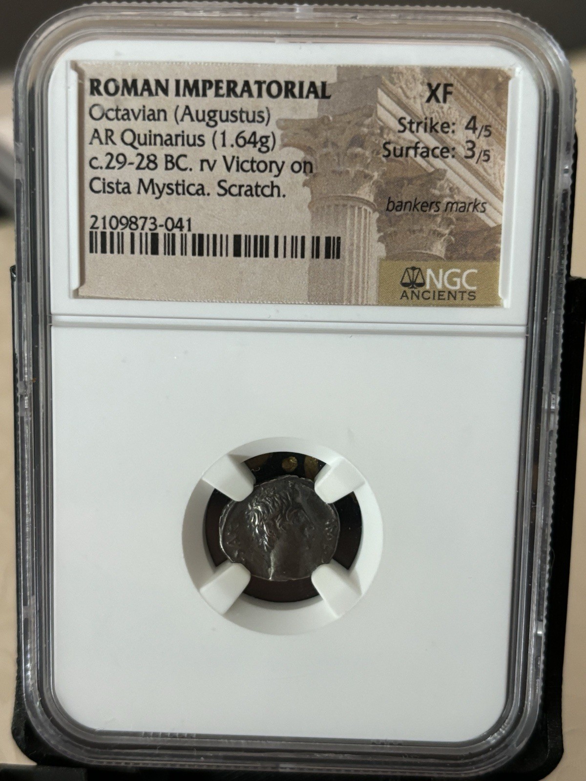 Roman Empire, Octavian(Augustus), AR Quinarius, NGC XF 4-3 Roman Empire, Octavian(Augustus), AR Quinarius, NGC XF 4-3