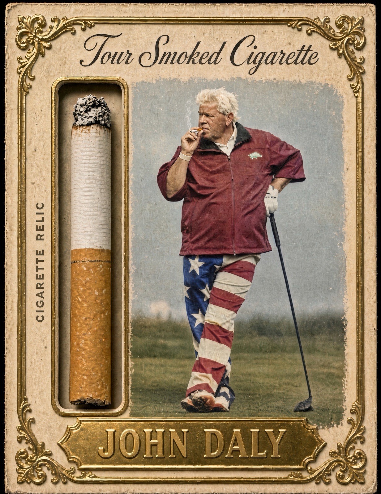 John Daly Tribute/Art Card • Old  Gum. 2026 Cigarette Relic Photo Only