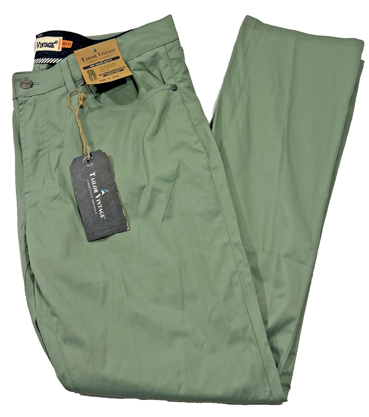 NEW Tailor Vintage New Canaan Slim Fit Stretch Pants Chinois Green Men’s 36x32