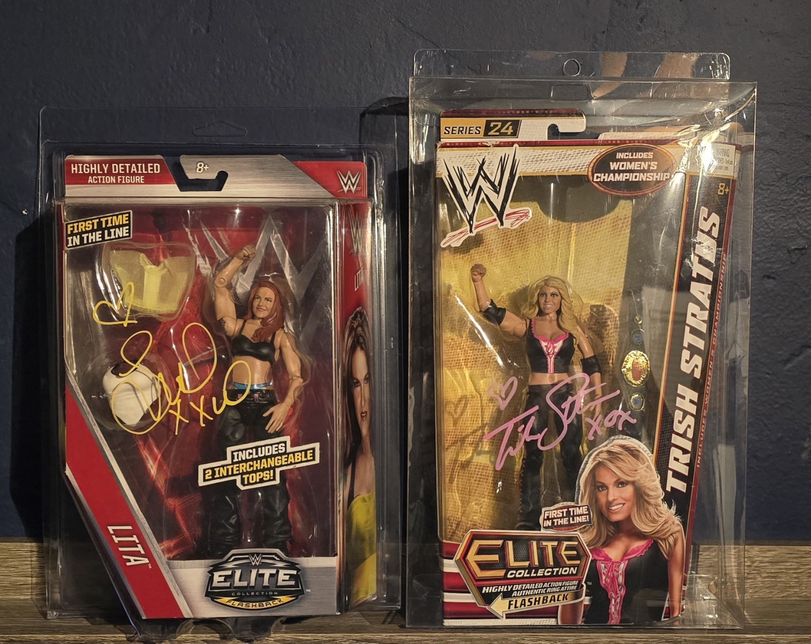 WWE Mattel Signed Figure Trish Stratus & Lita JSA COA. Autographed. Wrestling