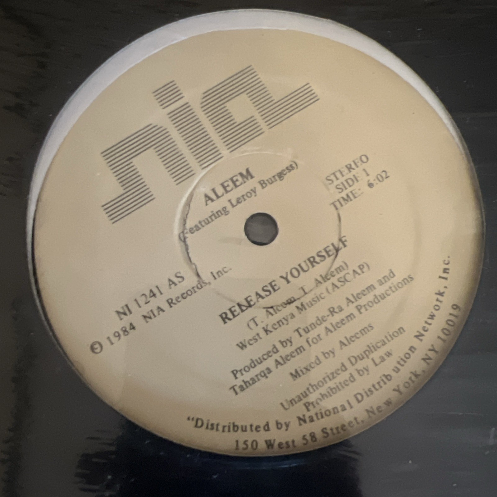 ELECTRO-FUNK - ALEEM FEATURING LEROY BURGESS - RELEASE YOURSELF - NIA RECORDS OG