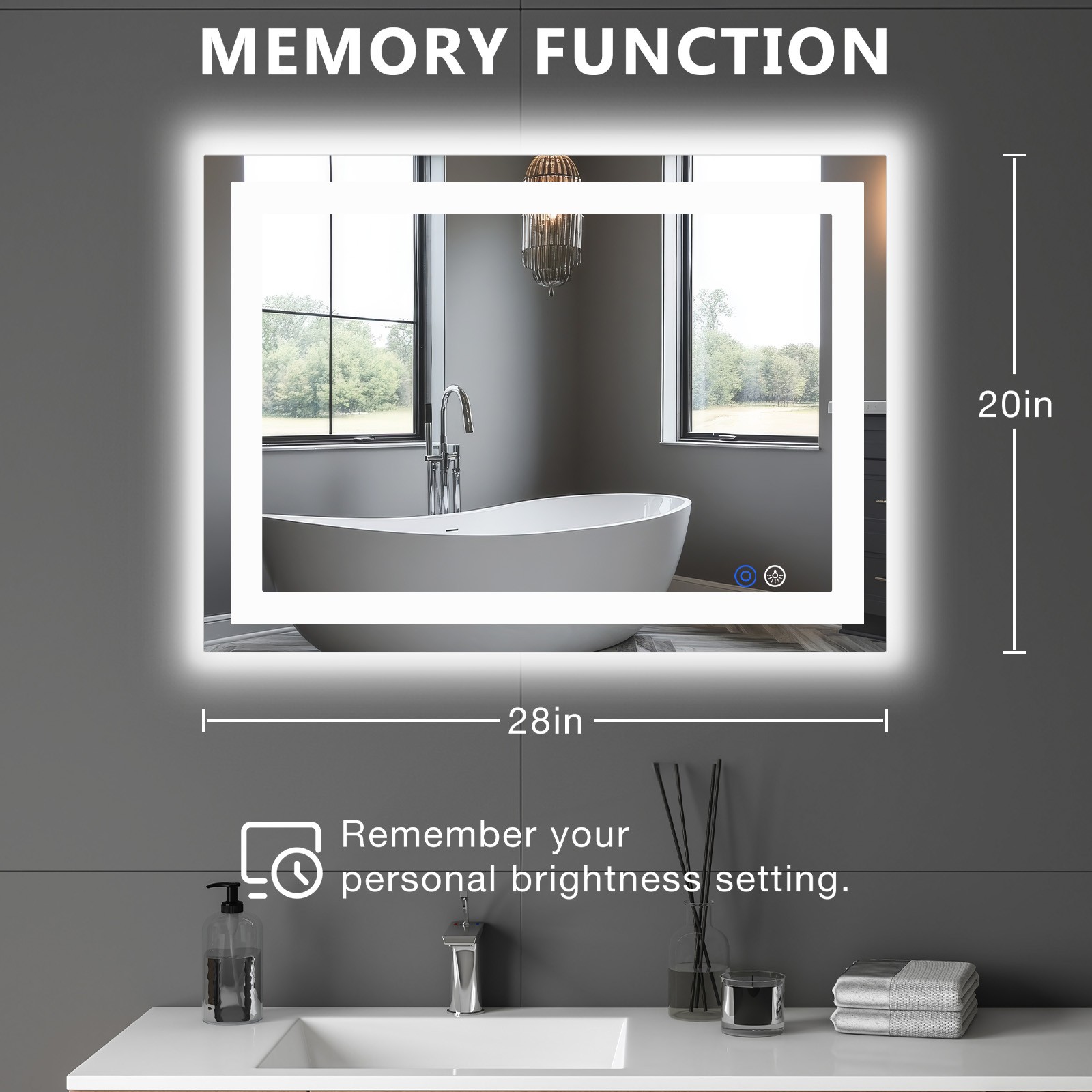 28inch-48inch Anti-fog LED Mirror Bathroom,Rectangle Smart Memory Vanity Mirror