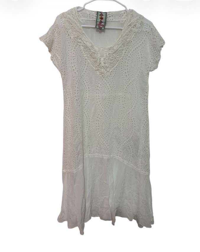 Johnny Was Cream Eyelet Lace Short Sleeve Tunic dress size small