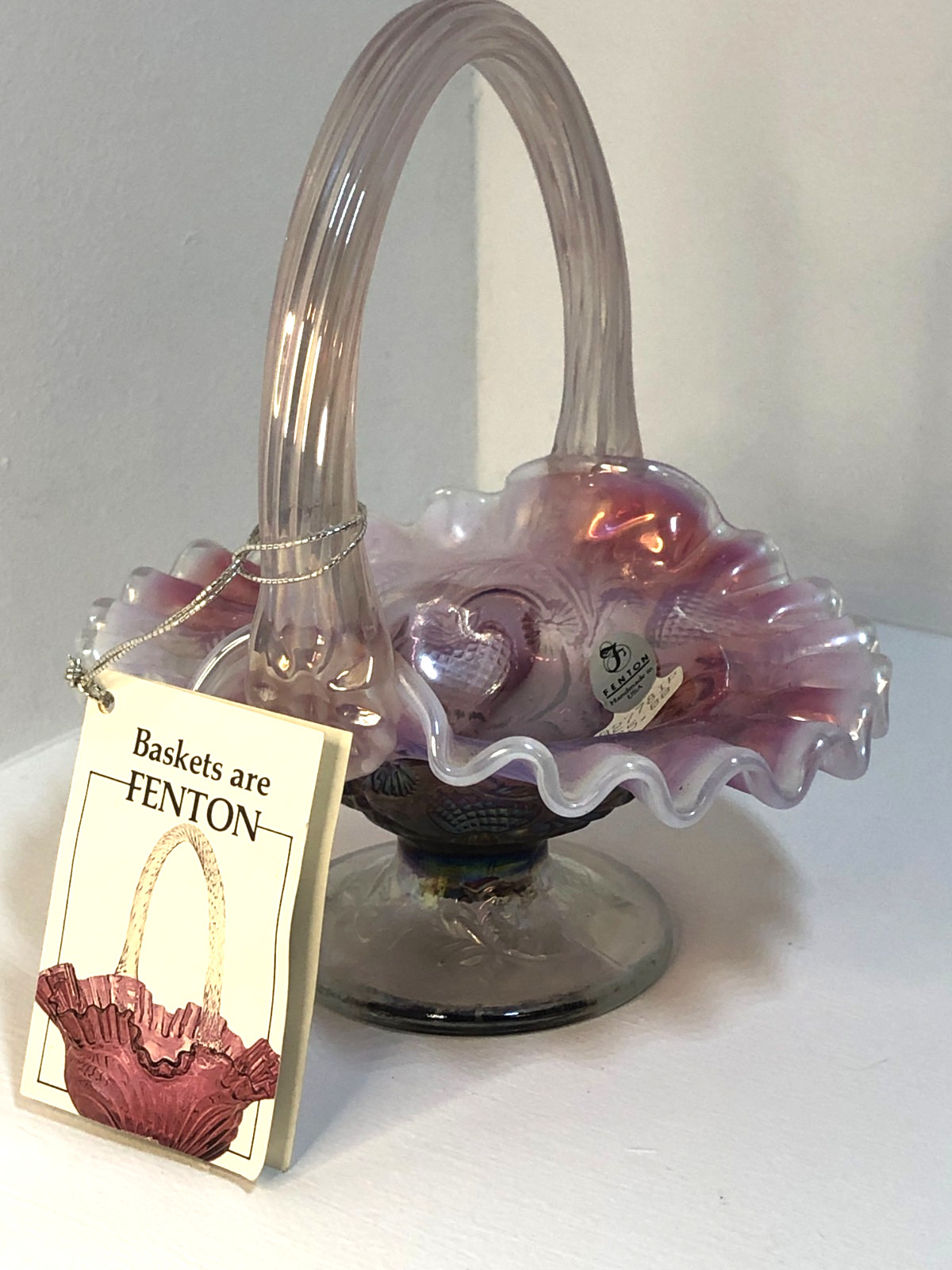 Fenton Opalescent Basket Inverted Strawberry Art Glass George Fenton 1994 Fenton Opalescent Basket Inverted Strawberry Art Glass George Fenton 1994