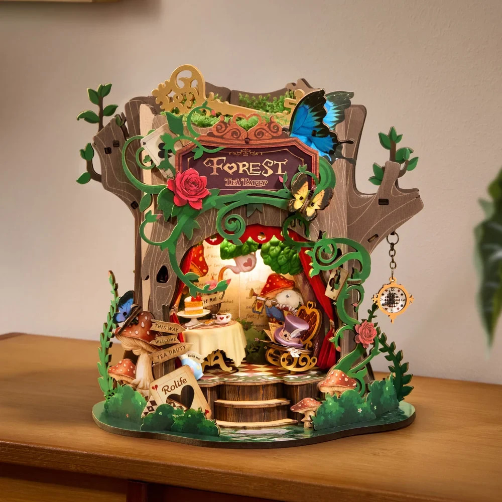 Rolife Forest Tea Party 3D Wooden Puzzle Music Box Model for Adults Xmas Gifts