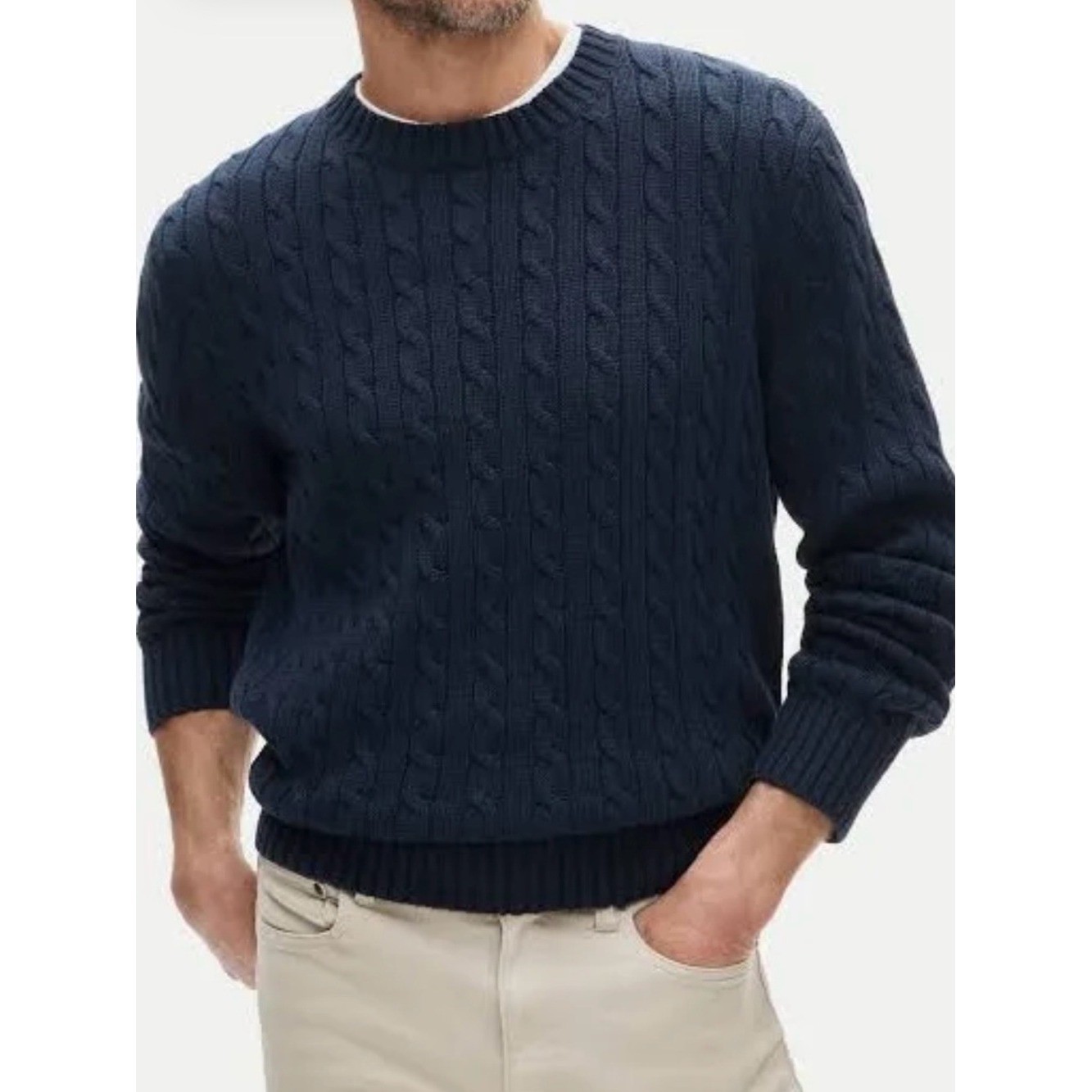 J.Crew Heritage Cotton Navy Cable Knit Classic Crewneck Sweater CO474 J.Crew Heritage Cotton Navy Cable Knit Classic Crewneck Sweater CO474