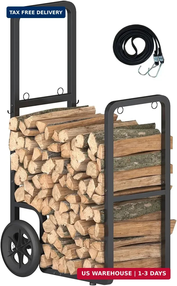 Easy-Assembly Firewood Cart, Rolling Log Carrier for Outdoor & Indoor Use, Wood