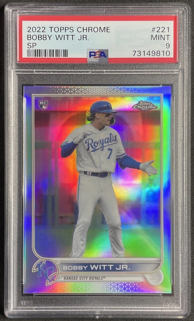 BOBBY WITT JR 2022 Topps Chrome Rookie Image Variation Refractor #221 SP PSA 9 BOBBY WITT JR 2022 Topps Chrome Rookie Image Variation Refractor #221 SP PSA 9