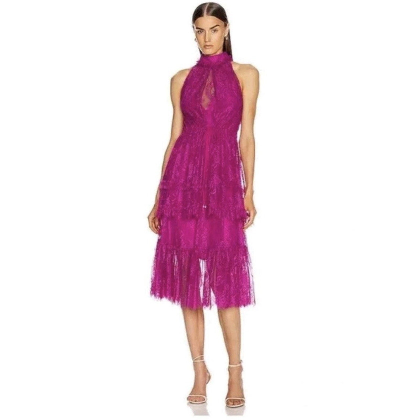 NWT ALEXIS Magdalina Midi Dress Fuchsia Pink M Lace Silk NWT ALEXIS Magdalina Midi Dress Fuchsia Pink M Lace Silk