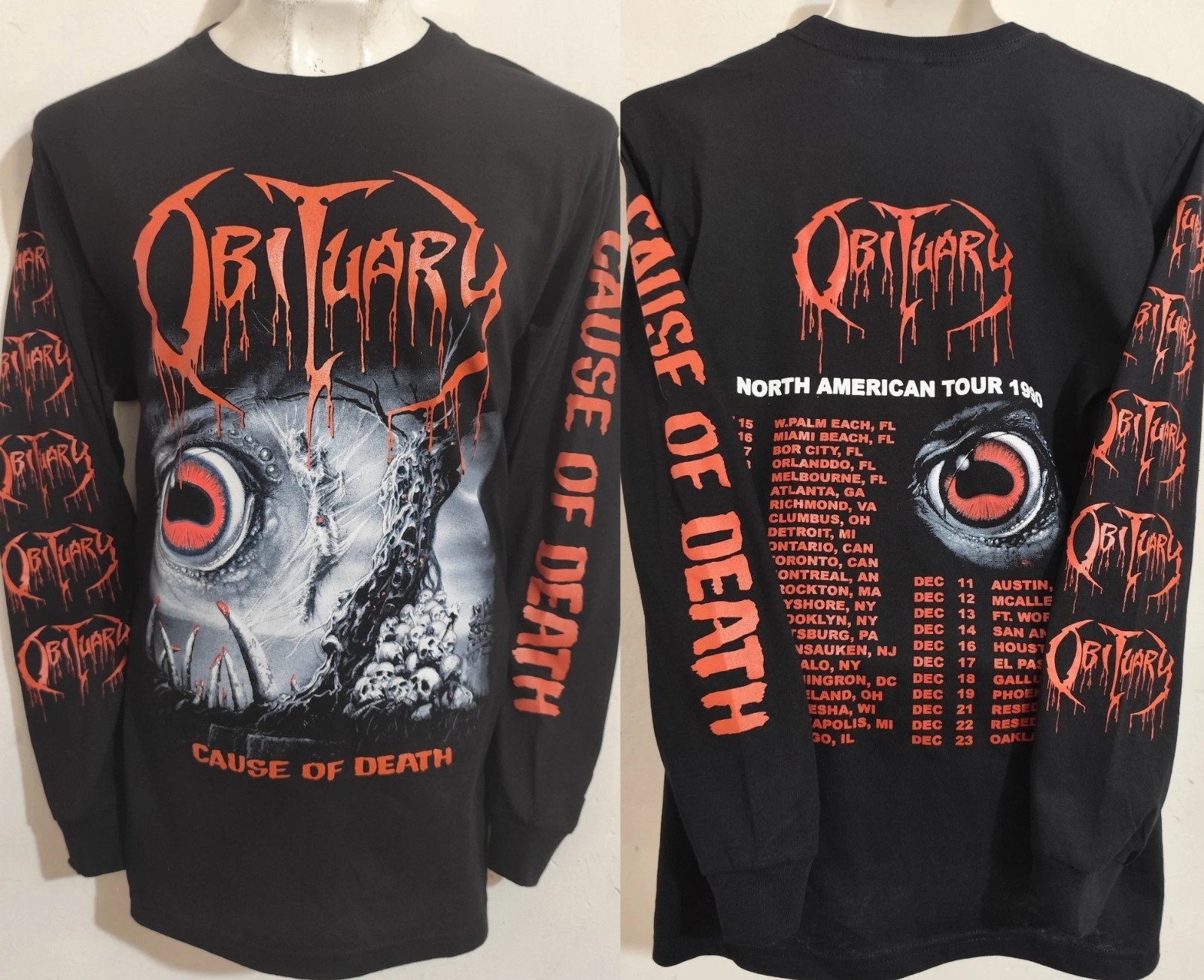OBITUARY - Cause Of Death Longsleeve Style Vintage Shirt Reprint TU589