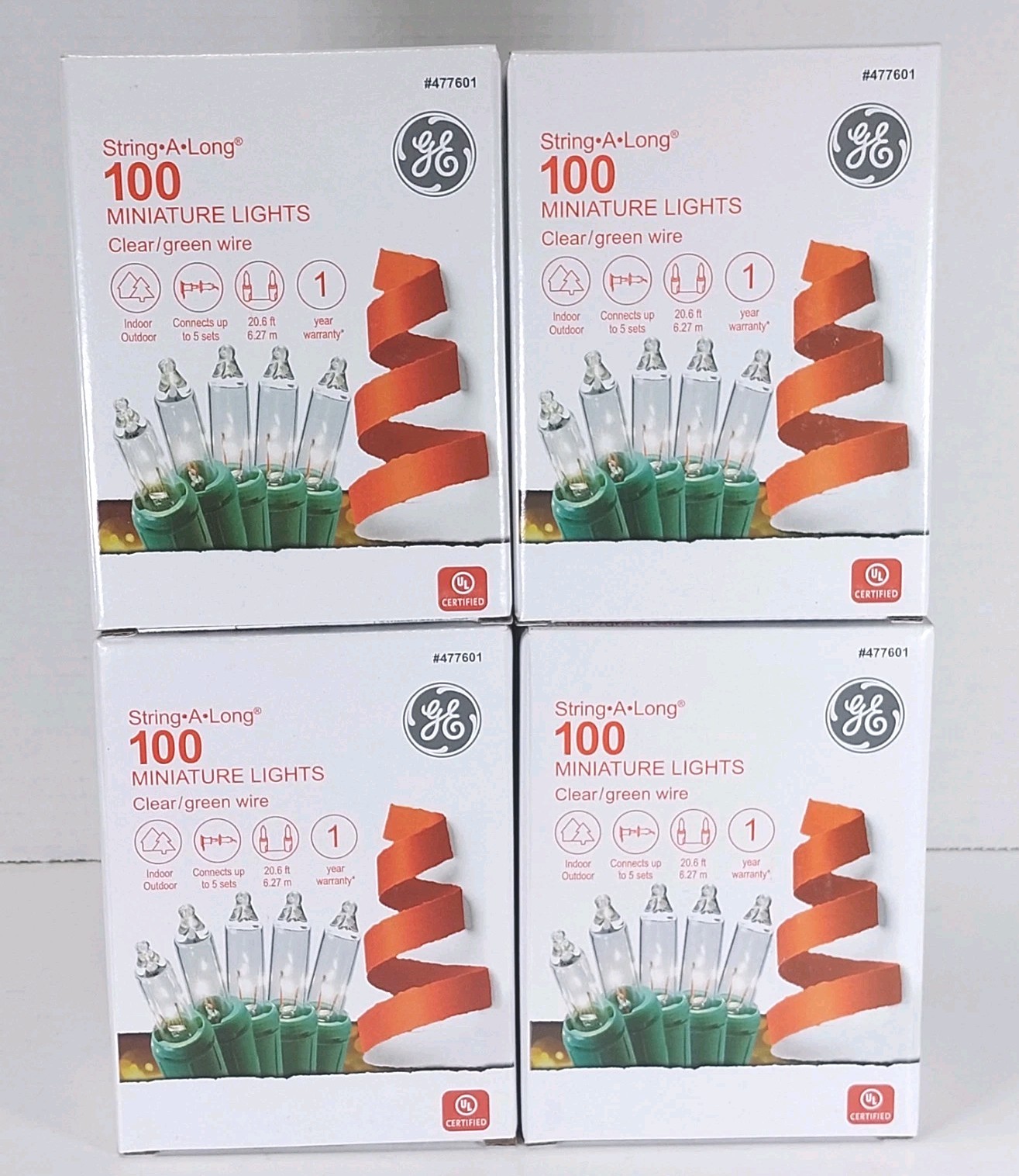 GE String A Long 100 Count In/Outdoor Mini Clear White Light On Green Wire 4-PK