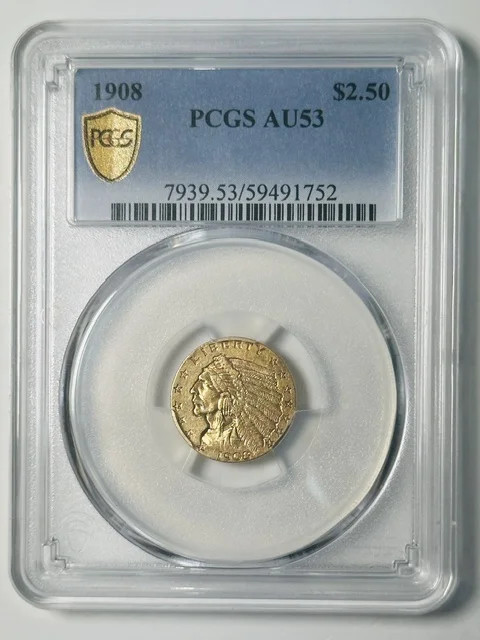 1908 P Gold Quarter Eagles $2 1/2 Indian Head PCGS AU-53