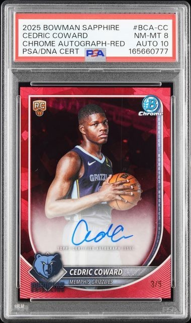 2025 Bowman Sapphire CEDRIC COWARD RC Chrome Auto Red Refractor /5 PSA 8 Auto 10 2025 Bowman Sapphire CEDRIC COWARD RC Chrome Auto Red Refractor /5 PSA 8 Auto 10