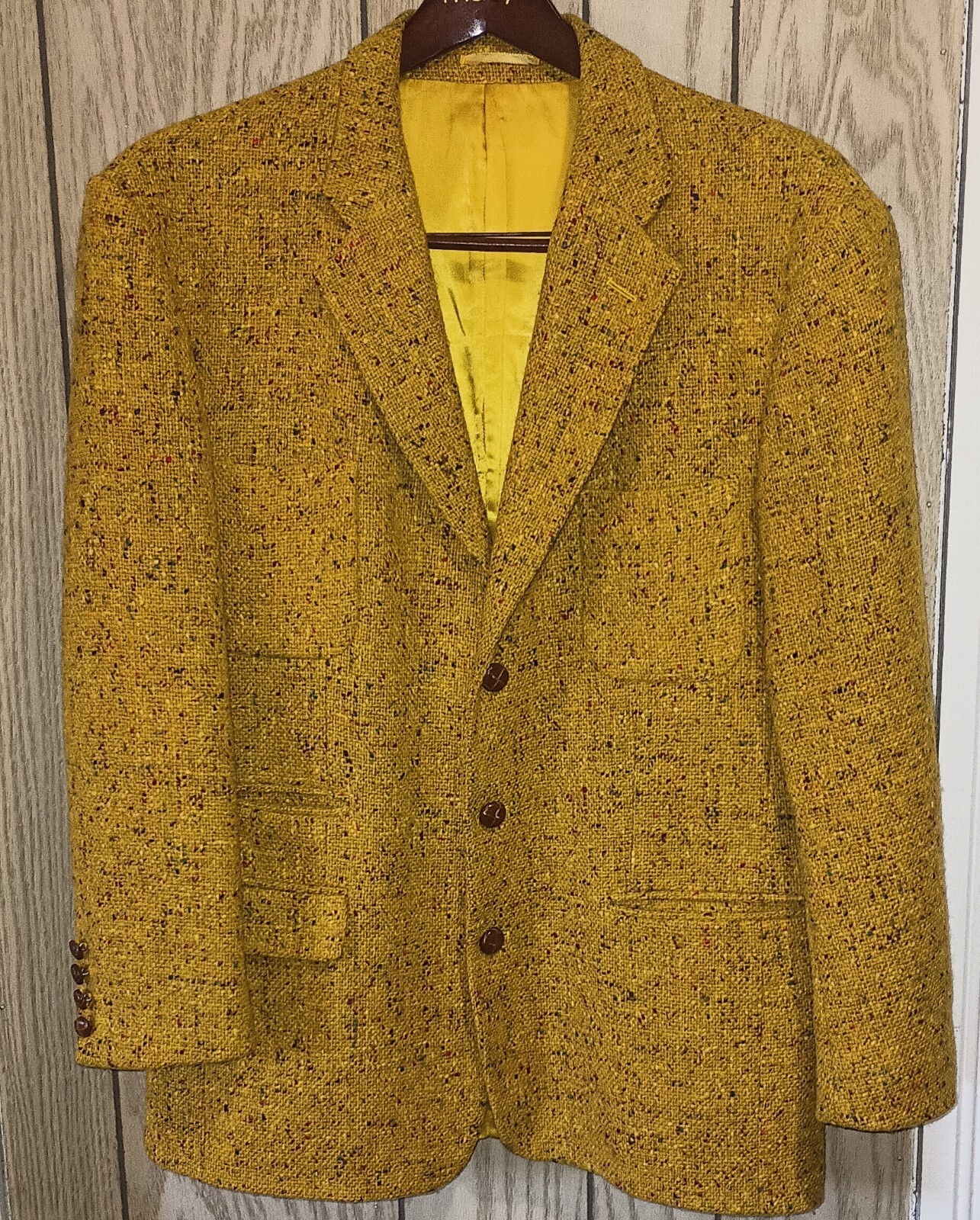 Vintage 70s 80s Men\'s British Mustard Yellow Wool Tweed Sports Jacket