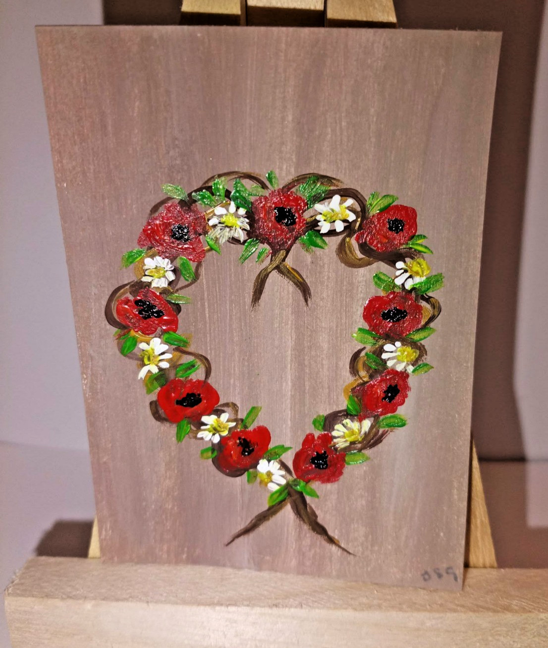ACEO Original Painting Art Card Acrylic, Poppy Wreath by Jayne
