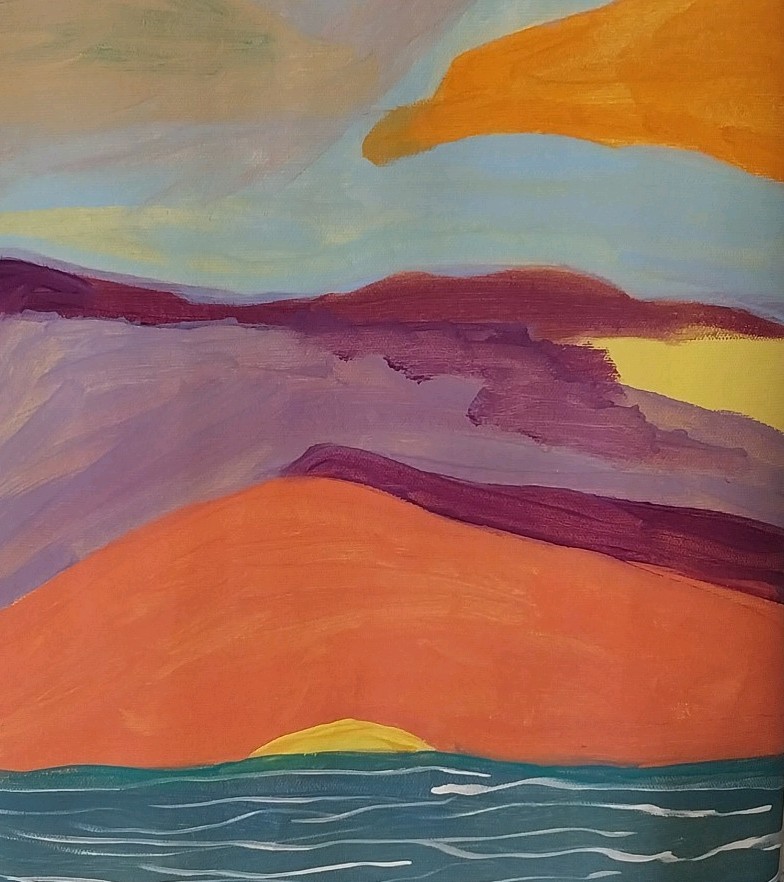 Original 11x14 Neo Expressionist Landscape Painting Canvas Sunset Tropical GAT 