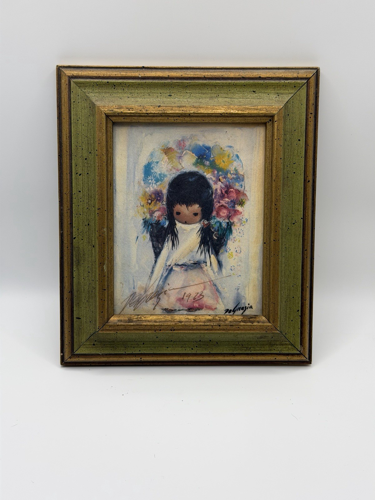 Vintage Ted DeGrazia Framed Print Signed Dated 1973 Flower Girl Gallery in Sun