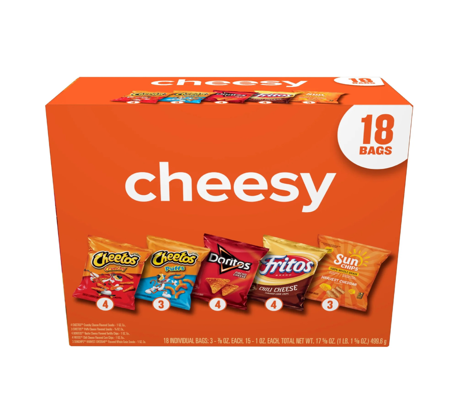 Frito-Lay Cheesy Snack Chips Variety Pack, 18 Count Multipack Box