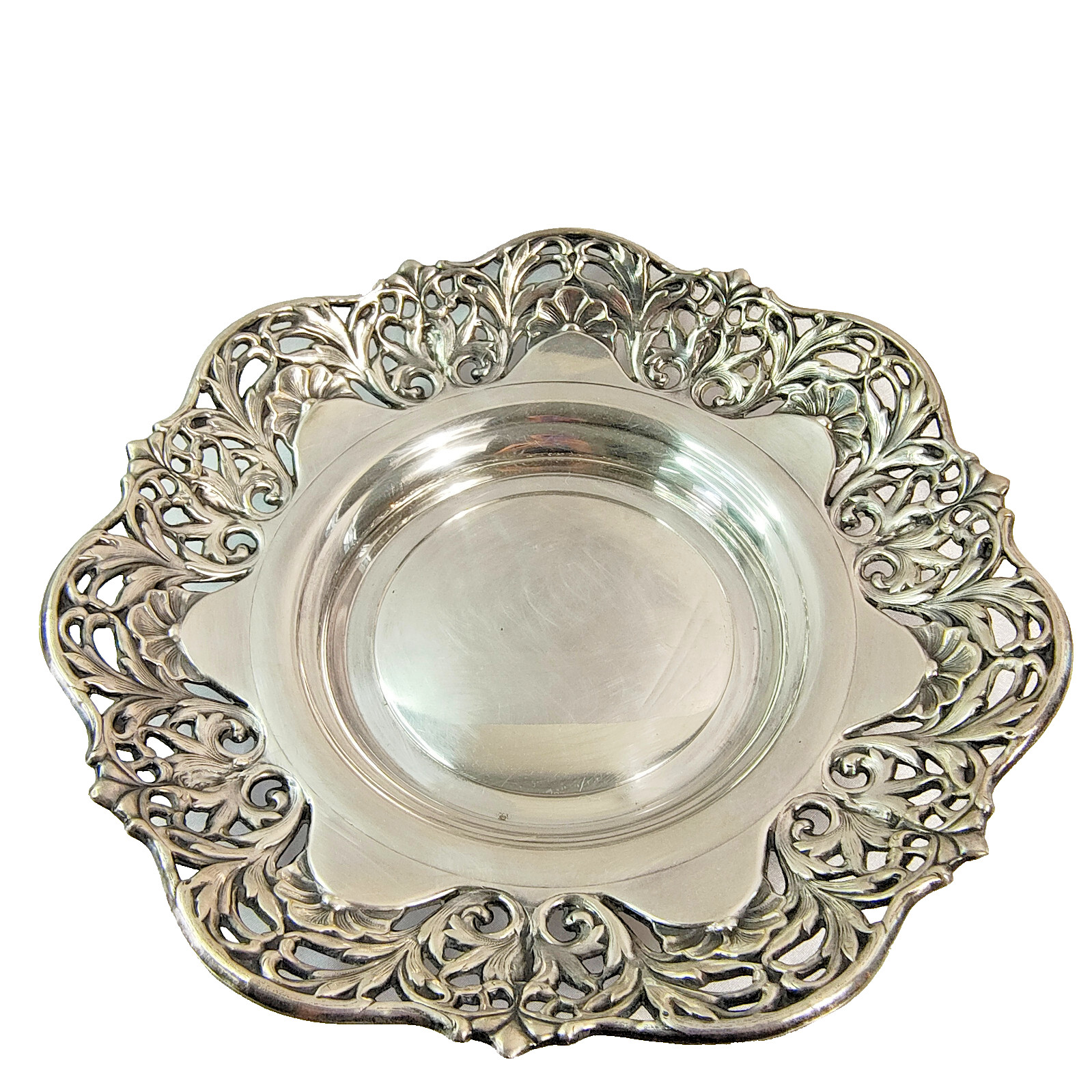 VTG Spanish Silverplate Bowl Ornate Rococo Floral Motif Pierced Rim Stamped WA