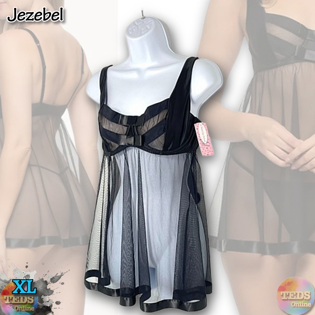 NWT Jezebel Women\'s XL Idol Micro and Tulle Babydoll Set 999549, Black NWT Jezebel Women\'s XL Idol Micro and Tulle Babydoll Set 999549, Black