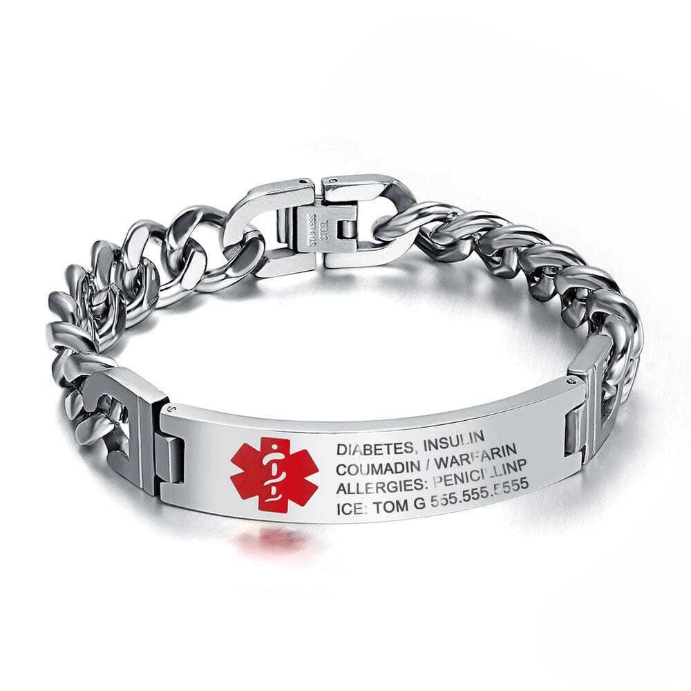 Stainless Steel Personalized Medical Alert Bracelet | Silver | Gold | Black