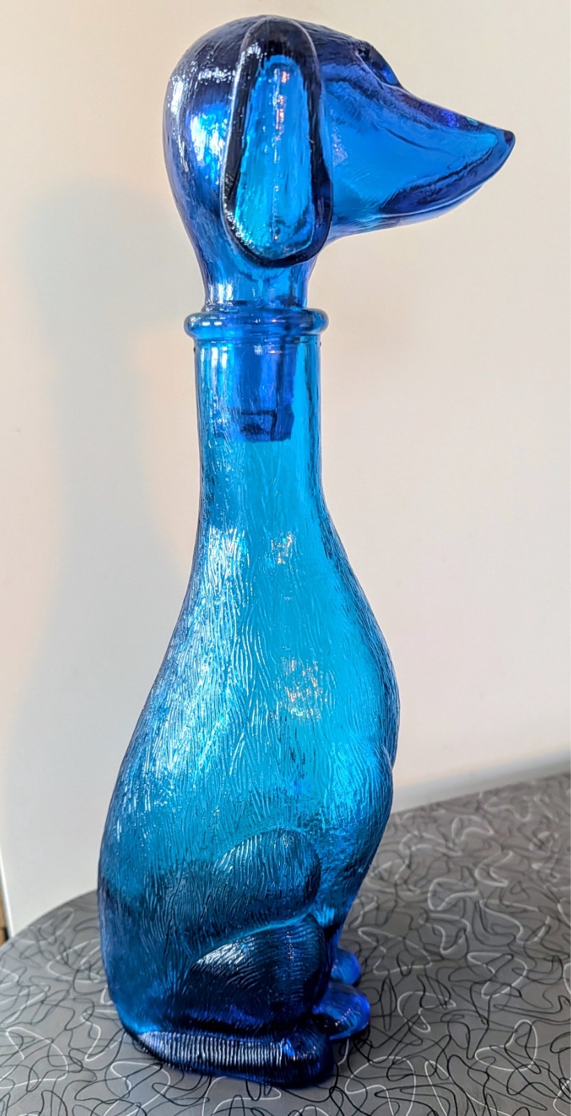 Vintage 1960s MCM Italian EMPOLI Blue Glass Dachshund Decanter RARE Excellent