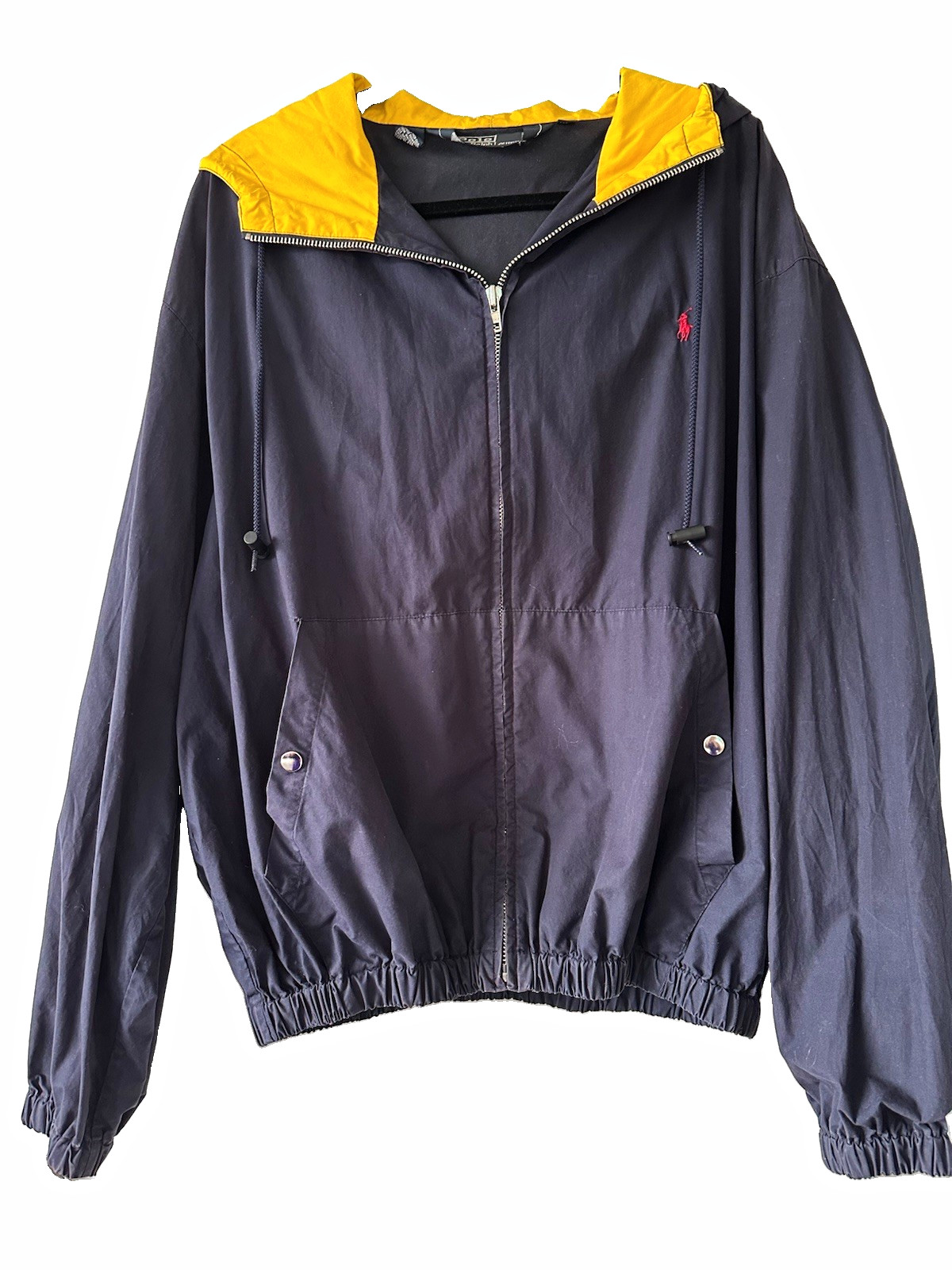 Vintage Polo Ralph Lauren navy yellow hooded cotton jacket size XL