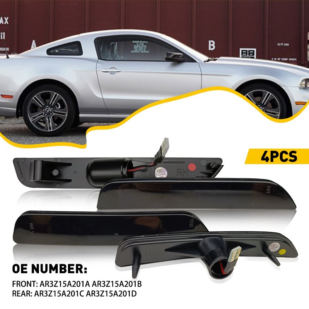 4x Smoked Lens LED Front&Rear Side Marker Lights For 10-14 Ford Mustang Cool NEW