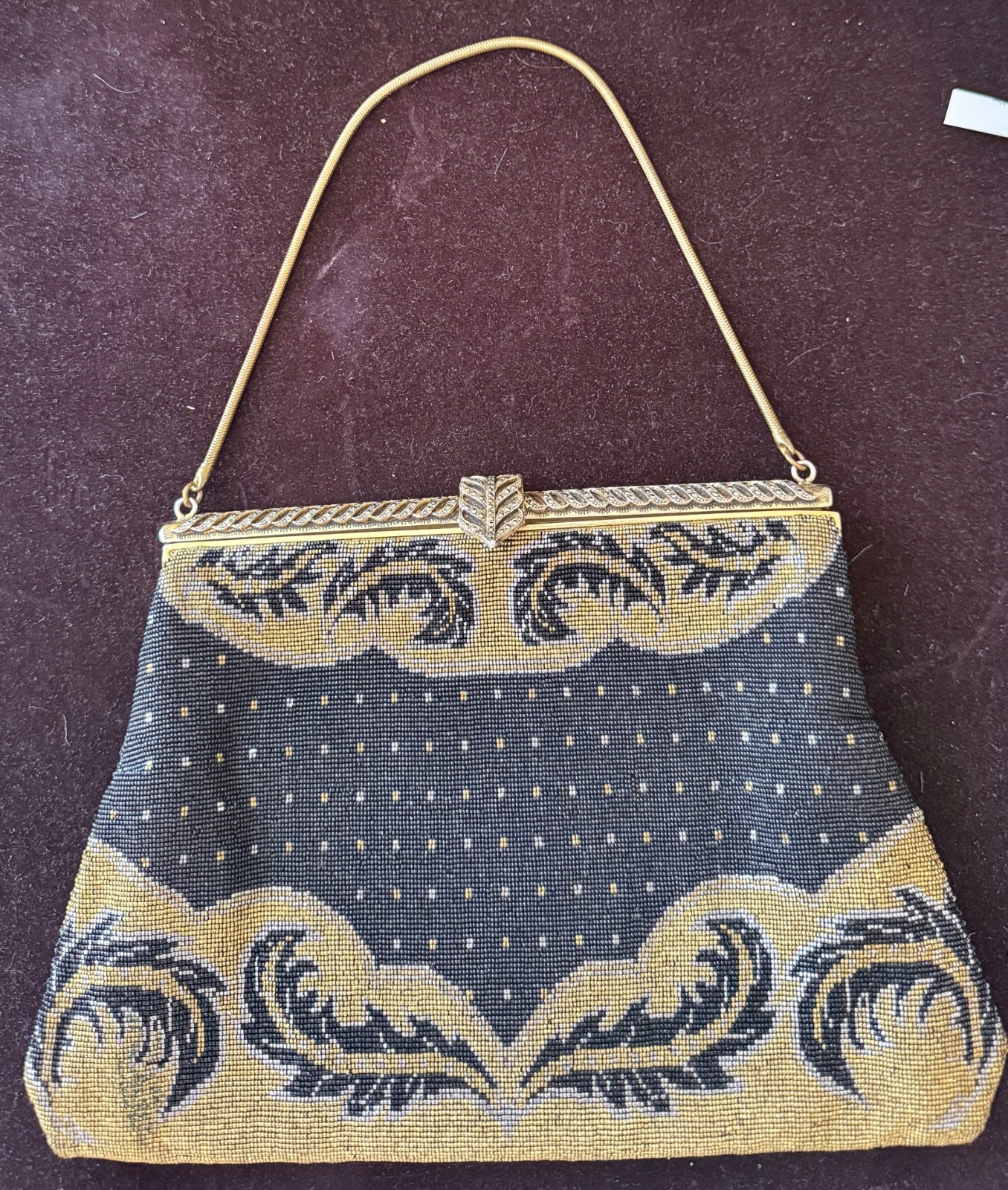 Antique 1920s French Langlois & Jargeais Micro Metal Beaded Evening Bag B328 Antique 1920s French Langlois & Jargeais Micro Metal Beaded Evening Bag B328