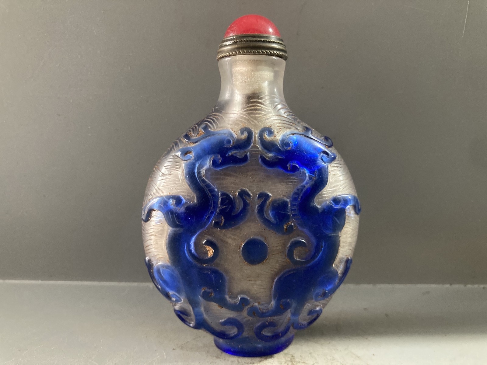 Collection Chinese Old Beijing Glaze Carved Dragon Statue Bottle Art Collection Chinese Old Beijing Glaze Carved Dragon Statue Bottle Art