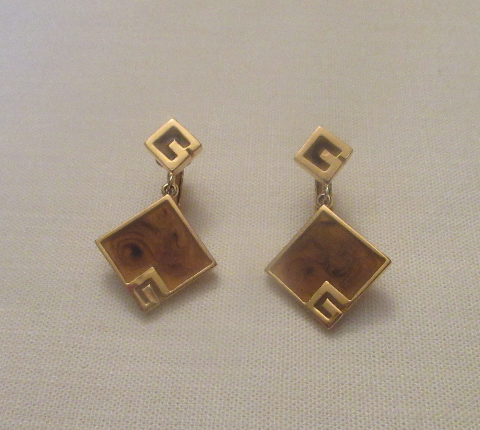 Vintage 1978 Givenchy Gold Tone Enamel Dangle Clip On Earrings