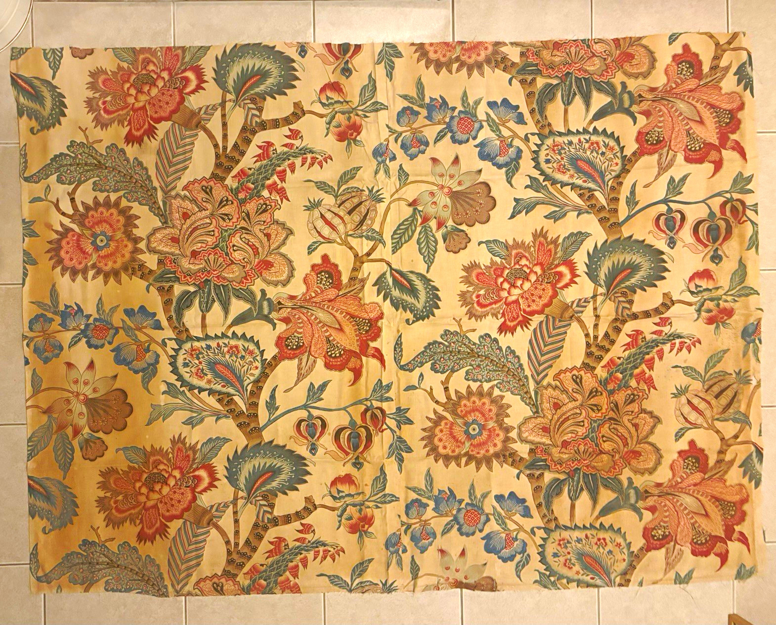 19th century French printed exotic Jacobean fabric 19th century French printed exotic Jacobean fabric