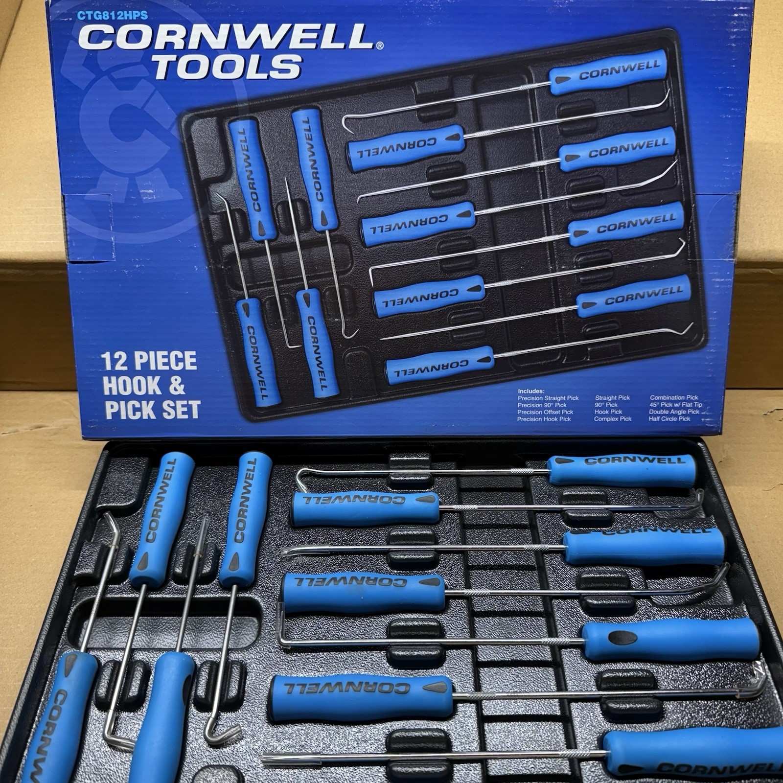 New Cornwell Tools 12 Piece Hook & Pick Set CTG812HPS With Tray