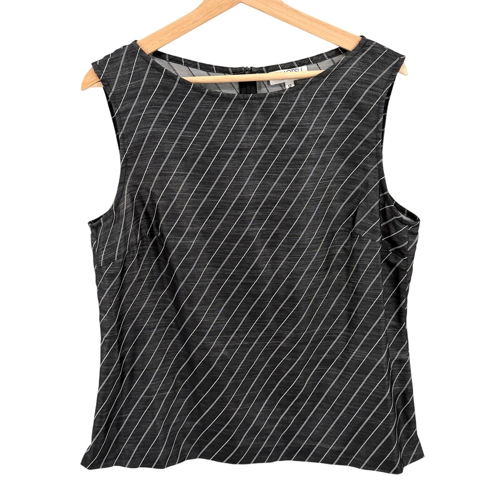 Vintage 90s Tamotsu Charcoal Grey Pinstripe Shell Blouse