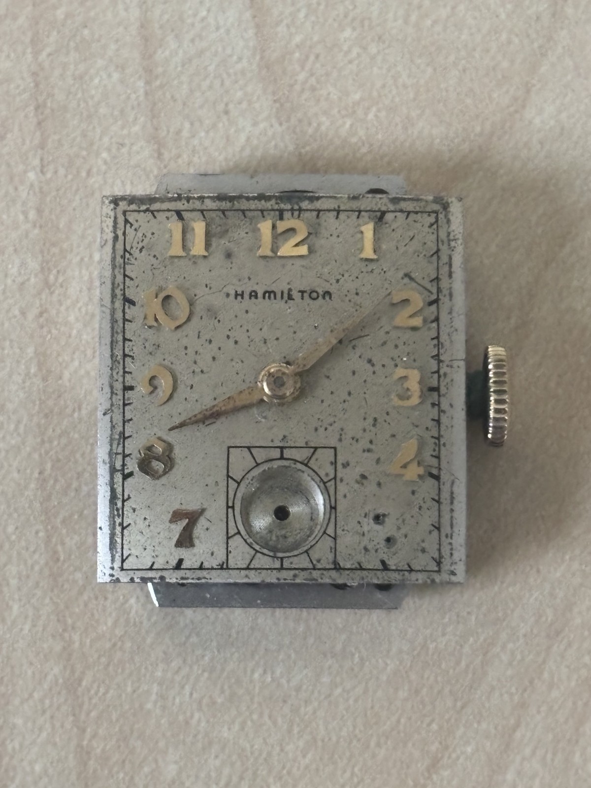 Vintage Hamilton Cal 982 19J Watch Movement Dial Hands Crown J397906 USA