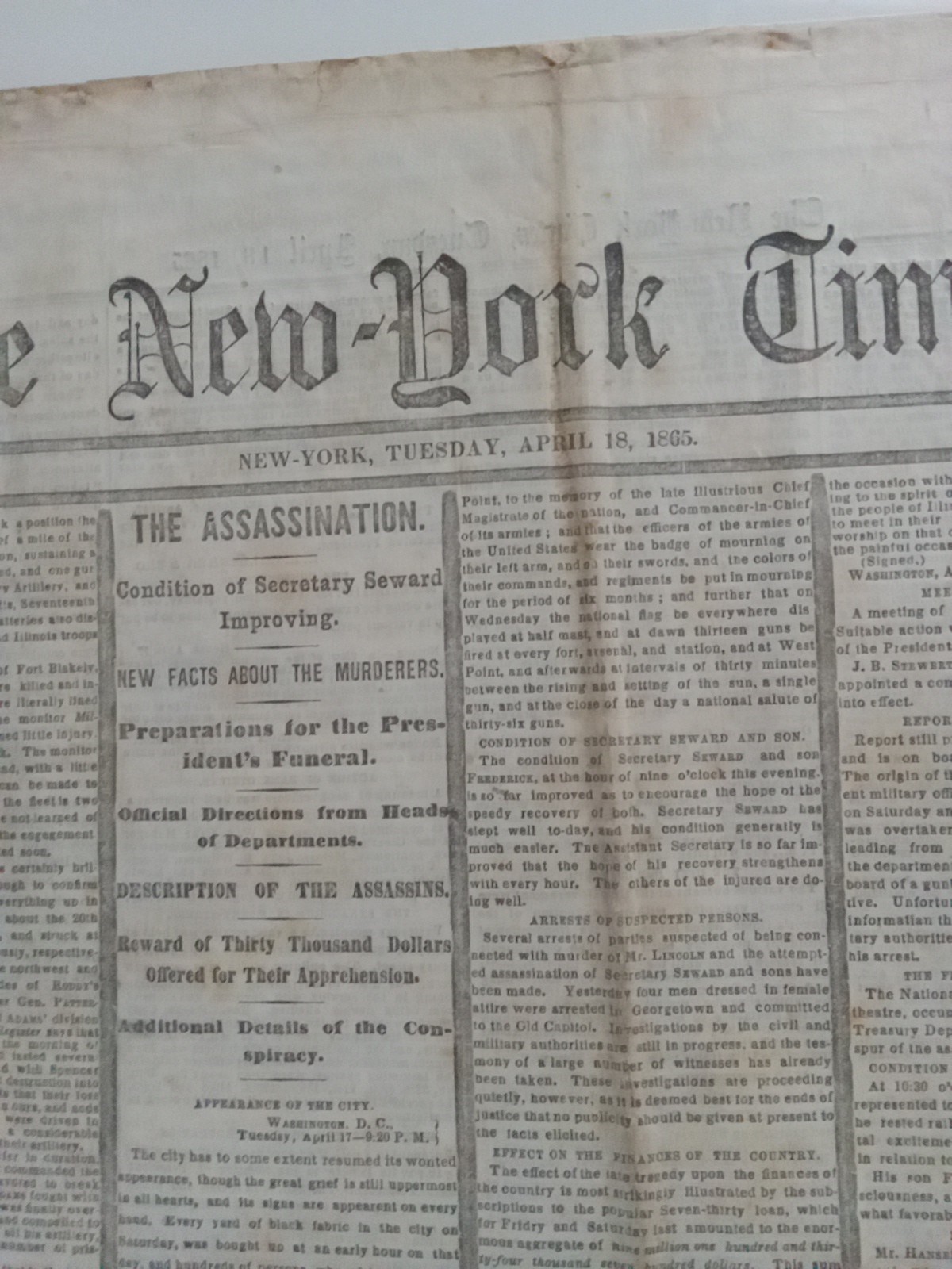 April 18, 1865 - President Lincoln Assassination - New York Times Newspaper April 18, 1865 - President Lincoln Assassination - New York Times Newspaper