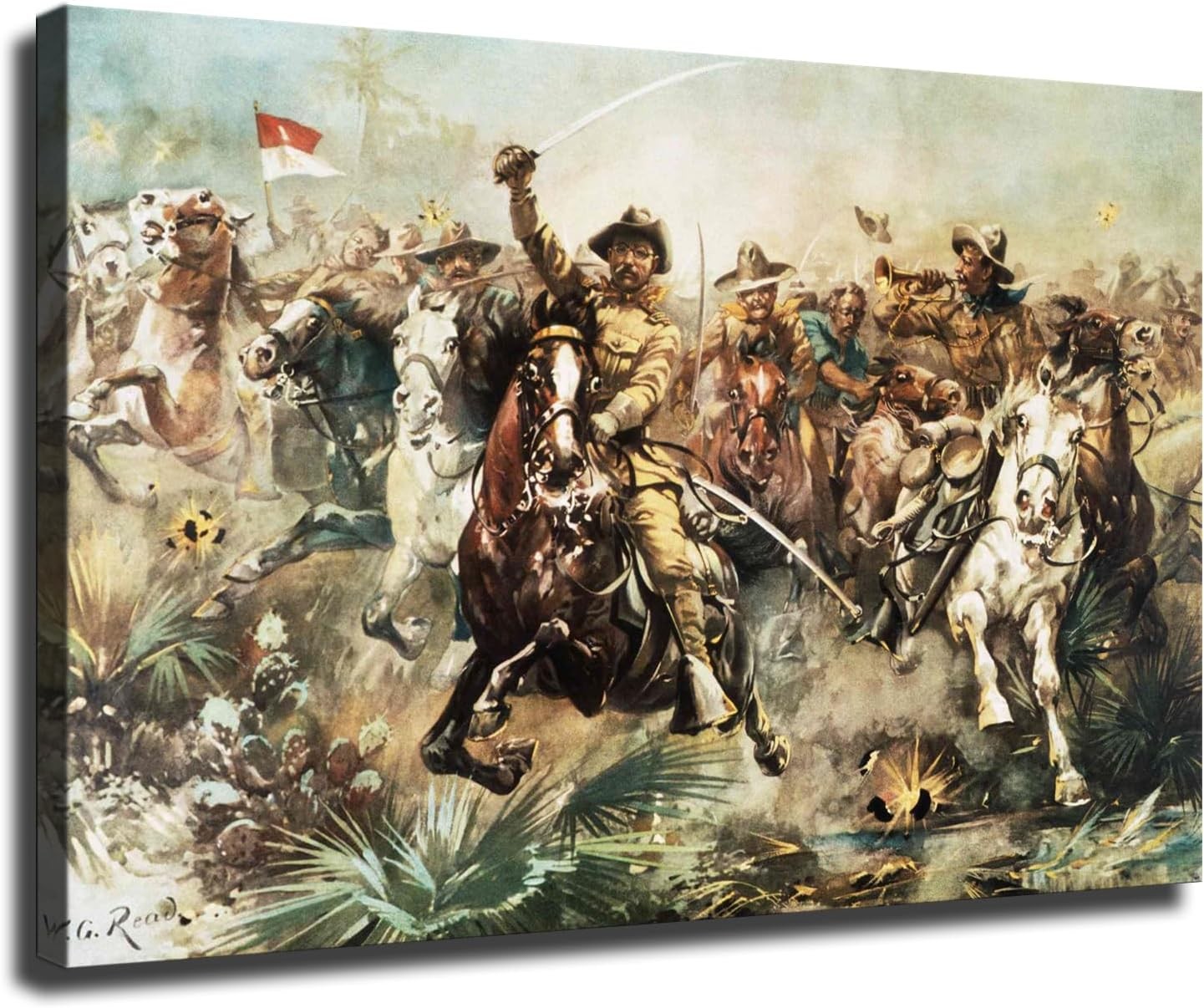 Teddy Roosevelt and The Rough Riders Charging Poster Canvas Painting Posters