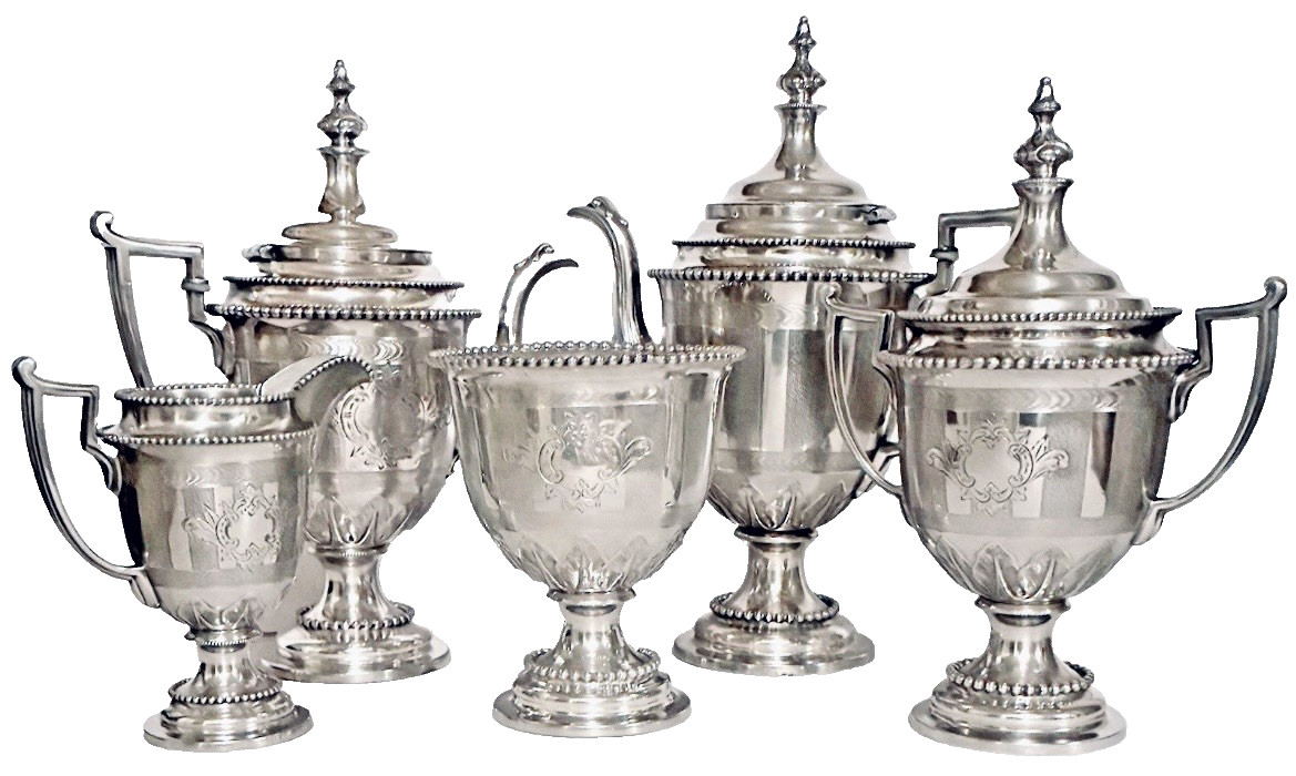 Antique Victorian Era Reed & Barton #1929 5 piece Silverplate Tea Set, c.1860s