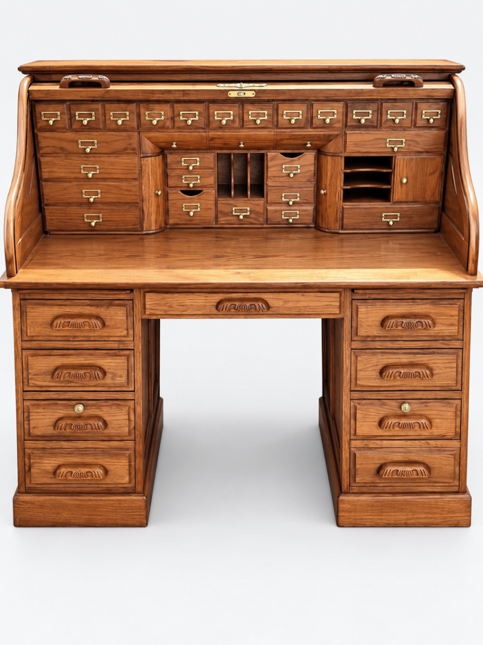 Vintage Style Roll Top Desk Wood Secretary Office Furniture Drawers Cubbies