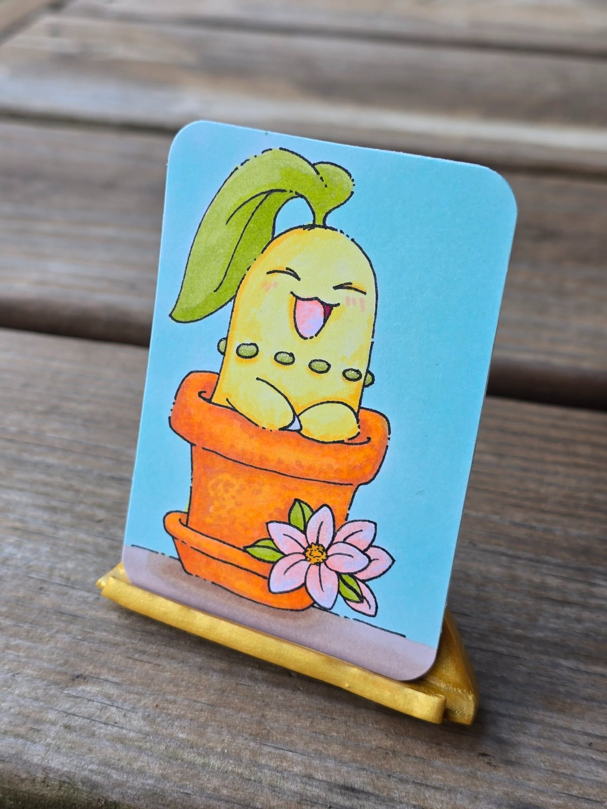 ACEO Original Cute Plant Flower Pot Whimsical Character Art OOAK by KrystaBolser