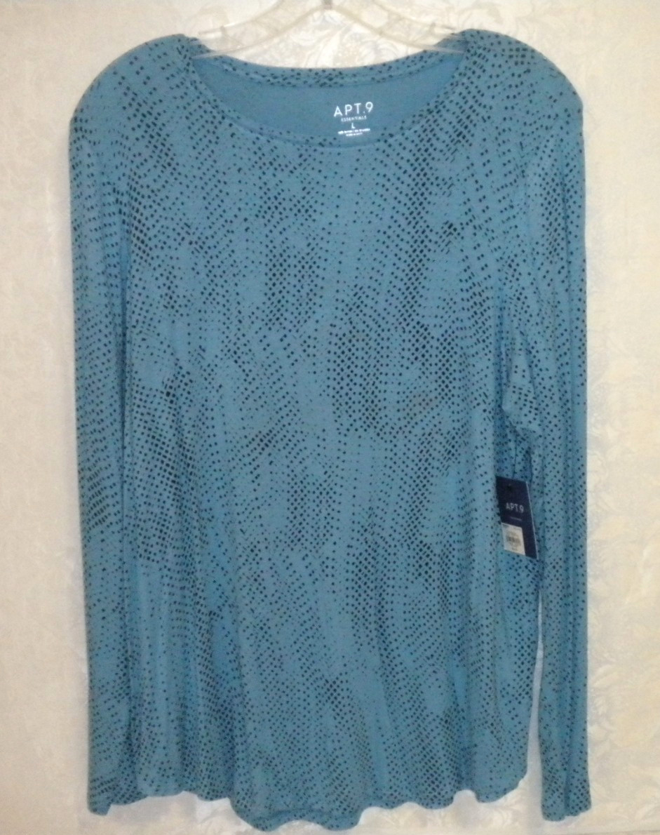 NEW W TAGS APT.9 PULLOVER CREW NECK TEE SZ L BLUES RAYON SPANDEX BLEND BOX18