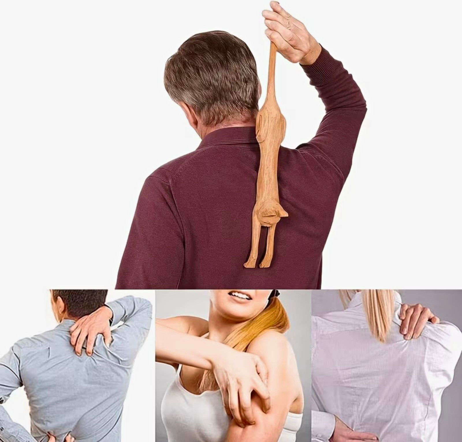 Cat-Shaped Wooden Handheld Back Scratcher, Brown 17 in Trigger Point